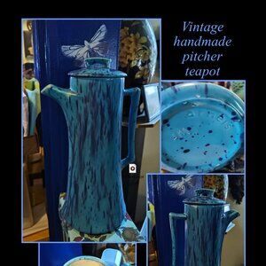 1980's Multi blue hand made teapot/coffee pitcher. SHIPS FREE